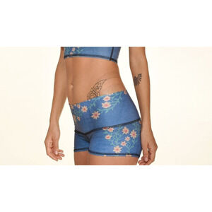 Teeki Shorts Blue S Woodstock Style Yoga Pilates Floral Anti Microbial Colorful